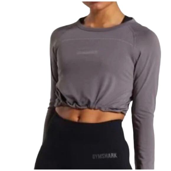 Gymshark S Womens Long Sleeve Crop Top Drawstring Waist Dusty Purple - Picture 8 of 8
